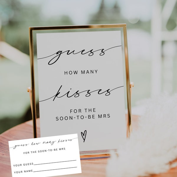 Guess How Many Kisses For The Mrs, Minimalist Bridal Shower Game, Modern Printable Candy Game, Fun Bridal Shower Game, Canva, Editable Game