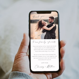Elektronische Hochzeit Dankeskarten, Minimalistische Hochzeit Dankeskarte, bearbeitbares modernes Telefon Danke, Boho digitale Textnachricht, Canva