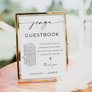 Enseigne Jenga pour livre d'or de mariage, enseigne du jeu Jenga, modèle de livre d'or Jenga, enseigne de livre d'or Jenga, modèle modifiable, toile, 5 x 7, 8 x 10