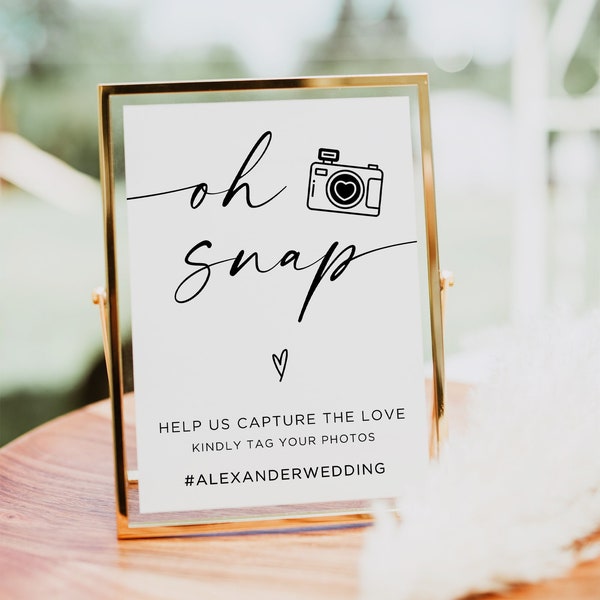 Oh Snap Wedding Hashtag Sign, Minimalist Wedding Snapchat Sign Template, Wedding Instagram Sign, Oh Snap Sign, Editable Download, Canva