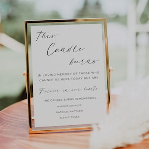 This Candle Burns Memorial Sign, In Loving Memory Sign Template, Modern In Memory Sign, Wedding Memorial Candles Table Sign Decoration Canva