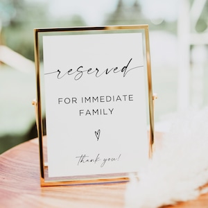 Placas reservadas para mesas de casamento, placa reservada para família, placa de casamento moderna minimalista, placa de casamento simples para impressão, editável, Canva