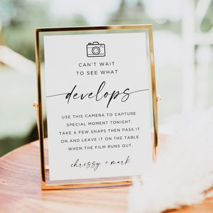 Wedding Disposable Camera Sign, Can&#39;t Wait To See What Develops Sign, Modern Minimalist Wedding Sign, Guest Photo I Spy Party Signs, Canva