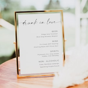 Signature Drink Sign Drunk In Love, Minimalist Modern Bar Menu Sign, Alcohol Wedding Drink Menu, Drunk in Love, Editable, Printable, Canva