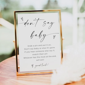 Don&#39;t Say Baby Clothespin Game, Don&#39;t Say Baby Game Printable, Minimalist Baby Shower Game Sign, Gender Neutral, Editable Template, Canva