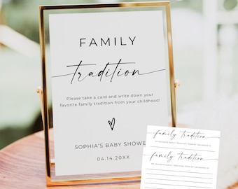 Family Traditions Baby Shower Cards And Sign, Baby Shower Game Printable, Share A Memory, Childhood Memory, Baby Shower Advice, Editable