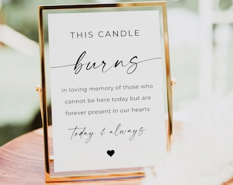 This Candle Burns Memorial Sign, In Loving Memory Sign Template, Modern In Memory Sign, Wedding Memorial Candles Table Sign Decoration Canva