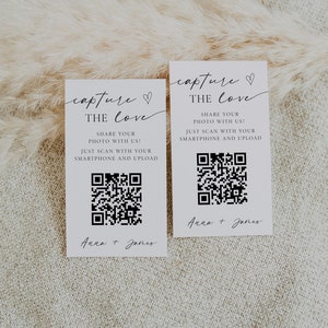 Cattura l'amore QR Code Biglietto di nozze, Biglietto fotografico di matrimonio moderno e minimalista, Cattura l'amore, Stampabile Condividi l'amore, Carte modificabili