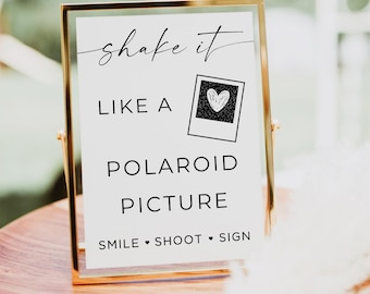 Shake It Like A Polaroid Picture Sign, Minimalist Polaroid Photo Guestbook Sign, Modern Wedding Sign, Editable Template, Canva, 5x7, 8x10