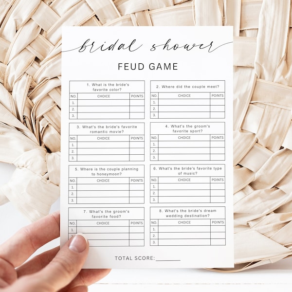 Bridal Shower Feud Game, Bridal Feud game, Wedding Game Card, Party Games Ideas, Printable Game Card, Answer Key, Canva Template, Editable