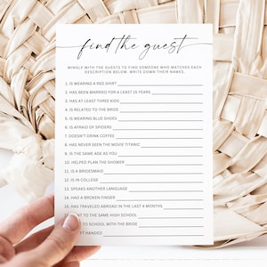 Vind het gastbruidsspel, minimalistische bruidsdouchespelideeën, zoek iemand die, Boho bruidsdouche, bewerkbare download, afdrukbaar, Canva