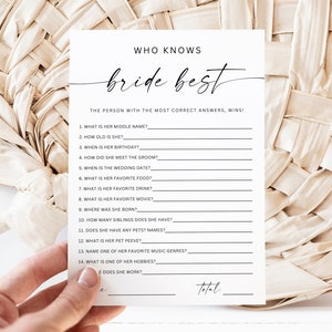 Who Knows The Bride Best Game Editable, Minimalist Who Knows The Bride the Most Game, How Well Do you Know The Bride, Bridal Shower Game