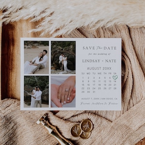 Druckbare Save The Date Kalender Vorlage, Minimalist Save the Date mit Foto, einfache Save the Date, Boho Save the Date Karten, bearbeitbar