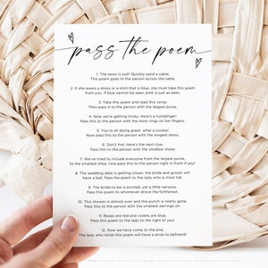 Pase el poema Juego de despedida de soltera, Juego minimalista de despedida de soltera Pase el poema de regalo, Pase la tarjeta de juego de premio, Poema de paso de regalo, Canva, Editar