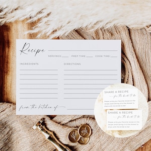 Recipe Request Card Bridal Shower, Minimalist Recipe Card Template, Printable Recipe Insert, Modern Recipe Cards, Editable Template, Canva