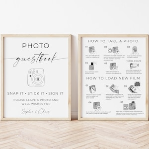 Instax Mini 7s Guestbook Sign, Polaroid Instructions Sign, Mini 7S Instant Camera Instruction, Photobooth Sign Bundle, Editable Sign, Canva
