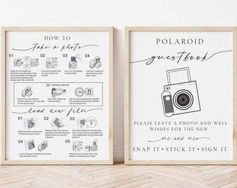 Instax Square SQ1 Instructions, Polaroid Guest Book Sign, How To Load New Film Camera Instructions Sign, How To Take A Photo, CANVA Download