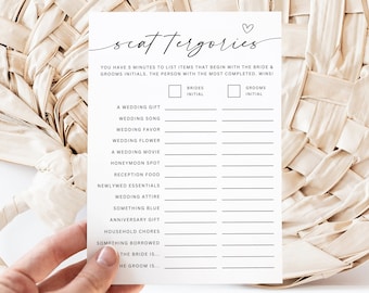 Minimalist Bridal Shower Scattergories, Bridal Shower Games Printable, Scattergories Game Card, Script Bridal Shower, Edit Digital Download