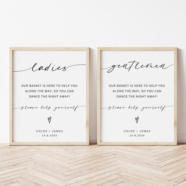 Bathroom Basket Wedding Sign, Wedding Ladies Gents Basket Sign, Please Help Yourself Sign Elegant Bathroom Sign, Printable, Editable, Canva