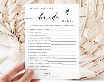 Who Knows The Bride Best Game Editable, How Well Do You Know The Bride, Minimalist Who Knows The Bride the Most Game, Bridal Shower Game