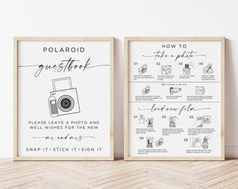Instruktioner för Instax Square SQ40, Polaroid gästboksskylt, Instruktioner för hur man laddar en ny filmkamera, Hur man tar ett foto, Canva