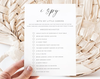 I Spy Wedding Game, I Spy Wedding Game Template, Wedding Photo Hunt Game, Wedding Hashtag Game, Reception Photo Hunt, Editable Template