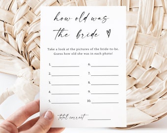 How Old Was the Bride To Be Bridal Shower Game, Minimalist Bridal Shower Game, How Old Were The Bride and Groom Game, Modern Bridal Shower