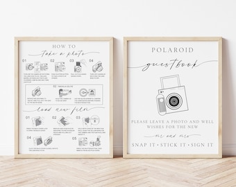 Instrucciones de Instax Square SQ1, letrero del libro de visitas Polaroid, cómo cargar un nuevo letrero de instrucciones de la cámara de película, cómo tomar una foto, descarga de CANVA
