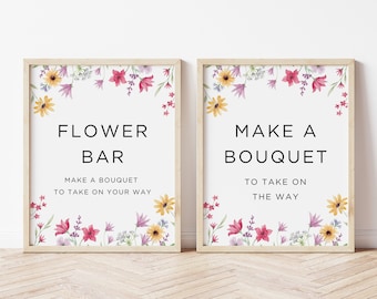 Wildflower Bridal Shower Sign Floral, Build Your Bouquet Bar Sign, Minimalist Floral Bridal Shower Sign, Flower Bar Signs Template, Canva