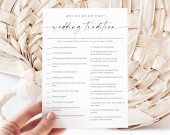 Wedding Traditions Bridal Shower Game, Minimalist Bridal Shower Game, Printable Bridal Shower Game Card, Editable Template, Download, Canva