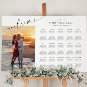 Wedding Seating Chart Board With Picture, Horizontal Photo Seating Chart, Wedding Seating Chart, Table Seating Chart, Editable, Canva