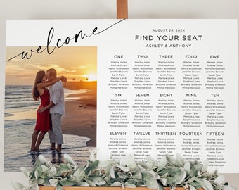Wedding Seating Chart Board With Picture, Horizontal Photo Seating Chart, Wedding Seating Chart, Table Seating Chart, Editable, Canva