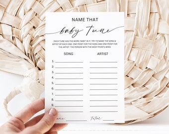 Name That Baby Tune Game: Minimalist Baby Shower (Editable Template)