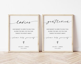 Bathroom Basket Wedding Sign, Wedding Ladies Gents Basket Sign, Please Help Yourself Sign Elegant Bathroom Sign, Printable, Editable, Canva