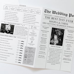 Newspaper Wedding Program Canva, Folded Newspaper Wedding Program Template, Printable Wedding Programs, Wedding Day Timeline, Editable Canva