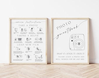 Polaroid Guest Book Instructions Instax Mini 11, Wedding Photo Guest Book Sign, Polaroid Instructions How to Take a Photo, Load New Film
