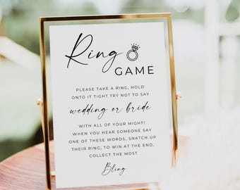 Signe de jeu d'anneau de douche nuptiale, jeu de partie de partie de poules de Bachelorette de douche nuptiale minimaliste, ne dites pas le jeu de mariée, mettez une bague dessus jeu de mariage