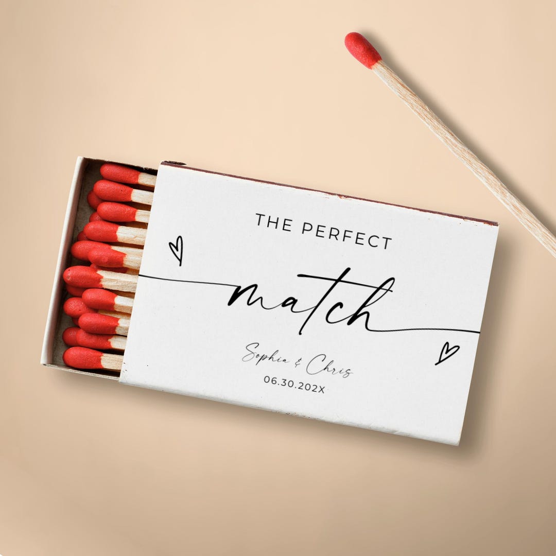The Perfect Match Label, Minimalist Matchbox Label, Wedding Favor ...