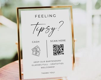 Bordje aangeschoten voelen, bord fooienpot, Venmo-betalingsbord, QR-code barmanbord, bord tips geaccepteerd, bewerkbare sjabloon, direct downloaden, Canva