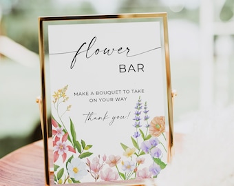 Insegna per bar con fiori per addio al nubilato, insegna per bar Crea il tuo bouquet, insegna minimalista per baby shower floreale, insegna moderna per bar con fiori, modificabile, Canva