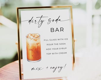 Letrero imprimible para barra de refrescos, letrero minimalista para mesa, menú de cócteles, instrucciones para la barra de refrescos, decoración para despedida de soltera, bebidas sin alcohol, Canva