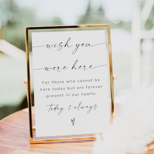 Wish You Were Here Printable Sign, Minimalist In Loving Memory Sign, Modern Wedding Sign, Watching From Heaven Sign Simple Clean Classic DIY