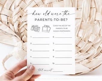 PRINTED + SHIPPED How Old Were They Baby Shower Game, How Old Were The Parents, Guess How Old Game, Minimalist Design