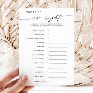 Minimalist Baby Shower Game The Price Is Right, The Price Is Right Baby Shower Game Minimal, Baby Shower Games Printable, Editable Download