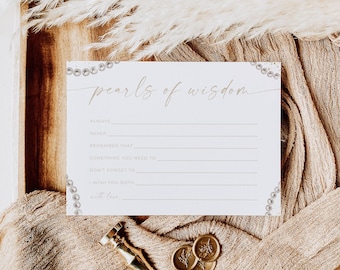 Pearls Of Wisdom Card Bridal Shower, Pearls Of Wisdom, Pearls and Prosecco Advice Cards, Advice & Wishes Cards, Brunch and Bubbly, Editable