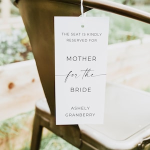 Etiqueta de asiento reservado para boda, etiqueta de asiento reservado para boda minimalista moderna, plantilla de etiqueta de asiento, etiquetas de silla imprimibles, editables, descarga, Canva