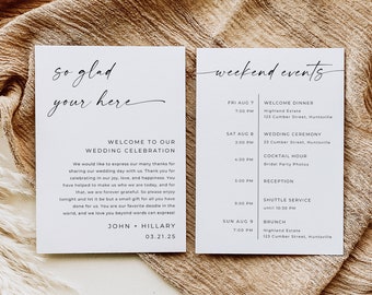 Welcome Letter And Timeline Card, Modern Wedding Order of Events, Itinerary, Download, Editable Template, Canva, Editable Template