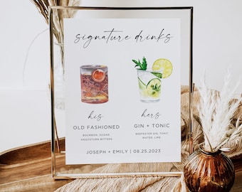 Wedding Bar Sign Signature Drink Menu Wedding Bar Menu Wedding Drink Sign Minimalist Printable Bar Cocktail Sign Drink Printable Template