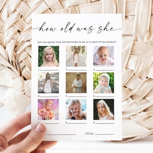 How Old Was The Bride Game, Minimalist Modern Bridal Shower Game, How Old Was the Bride To Be, Guess the Bride&#39;s Age Game, Canva, Editable