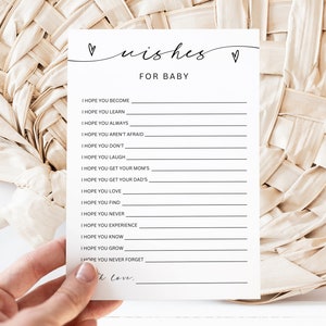 Minimalist Wishes For Baby Card, Wishes For Baby Game Template, Baby Shower Games Printable, Editable Well Wishes Card, Editable, Canva, 5x7